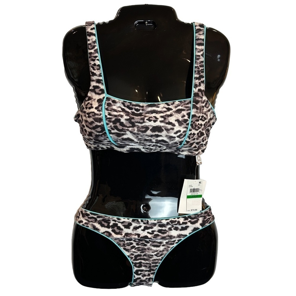 NWT Becca 2 Piece Leopard Print‎ / Turquoise Bikini L